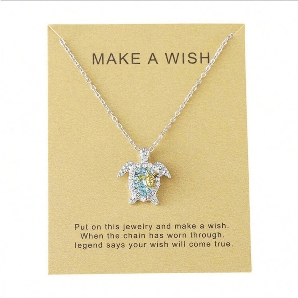 ⚠️Clearance Rhinestone Sea Turtle Pendant Silver Necklace SS - Picture 4 of 5
